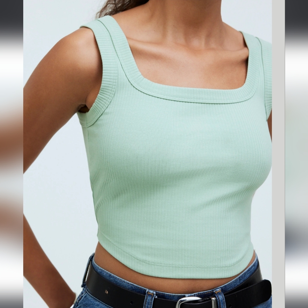 Madewell Sage Ribbed Cropped Tank Top